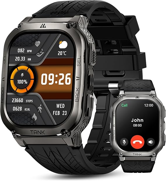 AMAZTIM Tank M3 Smart Watches for Men, Rugged Full Metal Body, 5ATM & IP69K