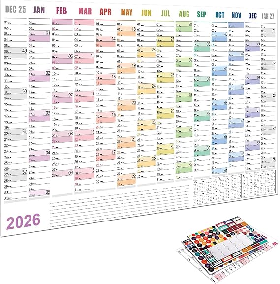 Calendar for 2026 Poster Size Schedule Planning Accessory Supplies | 12 Monthly Year Schedule Calendar for Wall Schedule Planning Accessory,Supplies,Reminders,Marked Holidays,for