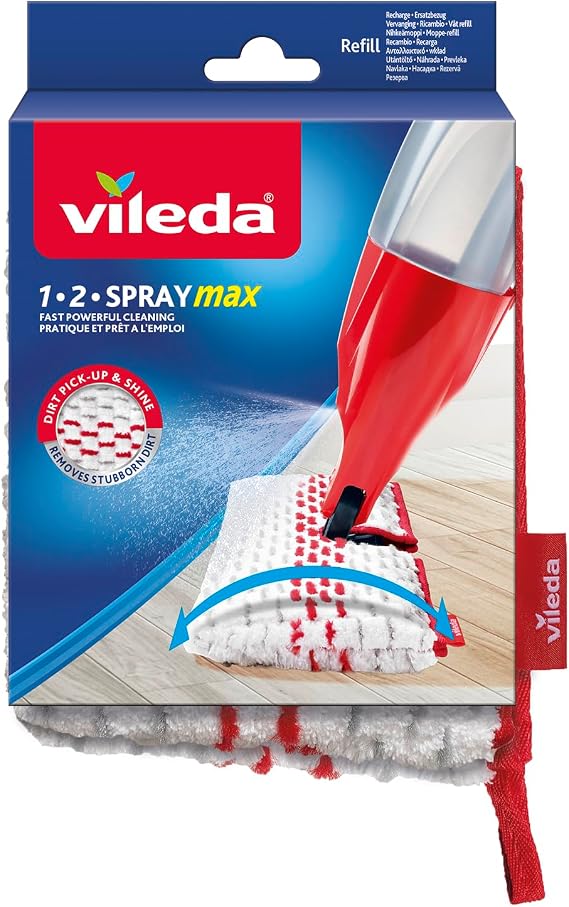Vileda Spray & Clean Püskürtme Sileceği Yedek Kılıf, Zemin Sileceği Kılıfı, Püskürtme Fonksiyonlu Paspas Kılıfı, Çamaşır Makinelerine Uygun, Tekli Paket