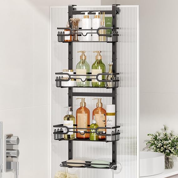 HapiRm Shower Caddy Hanging Black - 4 Tier Over Door Shower Caddy