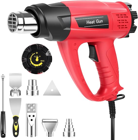 1800W Heat Gun for DIYers, Crafters & Electronics Repair 140F~1112F Variable Temp, 1.5s Fast Heat, 5 Nozzles, 2 Scrapers, Overheat Protection, Hands-Free Stand | Shrink Tube, Resin, Vinyl Wrap