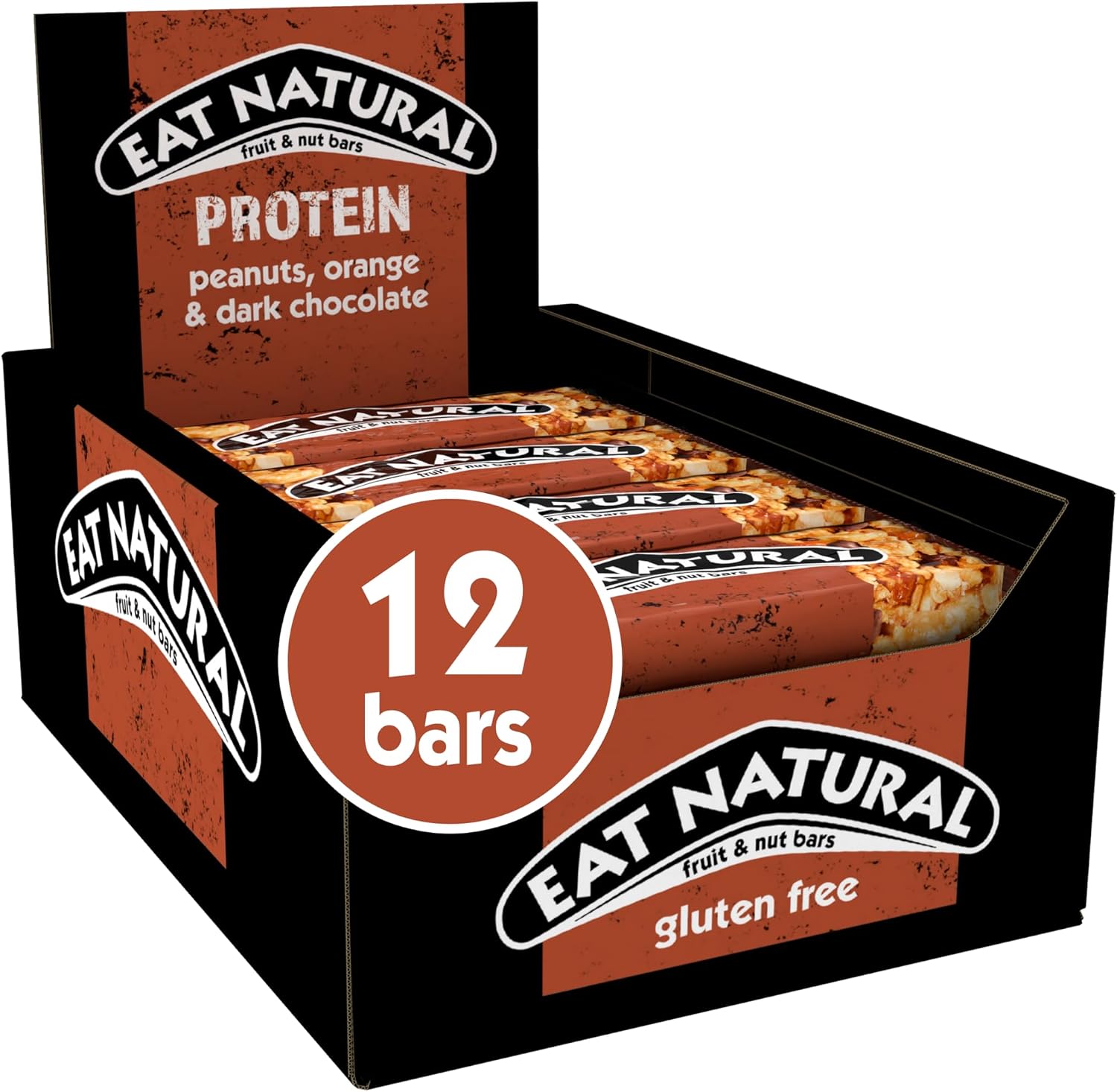 Eat Natural Protein Packed Bars - Peanuts, Dark Chocolate & Orange - Gluten Free, High Fibre Energy Snacks - Zesty Marmalade Flavour - Bulk Multipack 12 x 40g