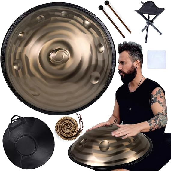 Handpan Steel Drum Professional Instrument in D Minor 432Hz/440Hz Hand Pan Drum Harmonic Percussion with Ethereal Sound Great for Sound Healing Meditation and Relaxation(C 440Hz,10Notes)
