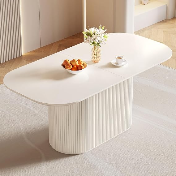 Guyii 177.8CM Oval Dining Table, Cream White | Modern Kitchen Table, For 4-8 People, Indoor Rectangular Dining Room, Table Only