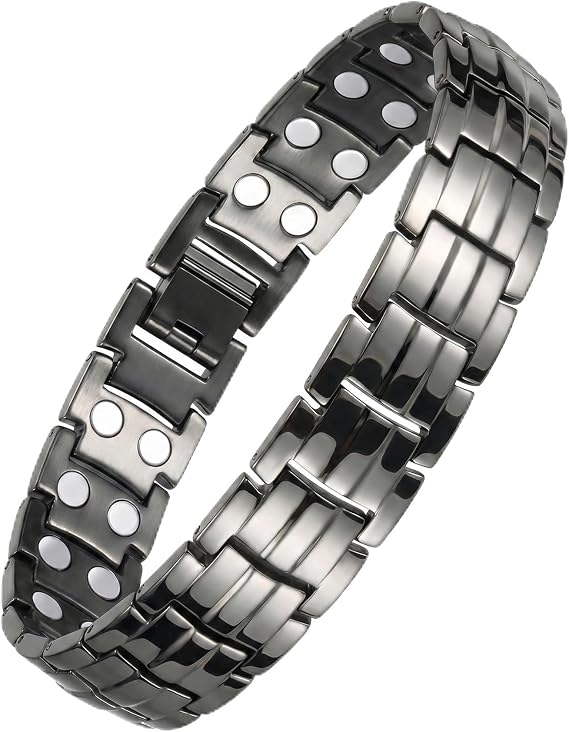 Feraco Magnetic Bracelet for Men Titanium Steel Bracelets with Double Row Magnets Adjustable (Gray)
