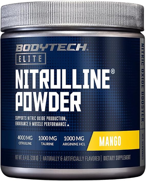 BodyTech Elite Nitrulline Powder, Nitric Oxide, Mango, 25 Servings | 4,000 MG Citrulline With 1,000 MG Each of Taurine & A-Akg in a Stimulant-Free Mango Powder, Includes L-Arginine & Citrulline