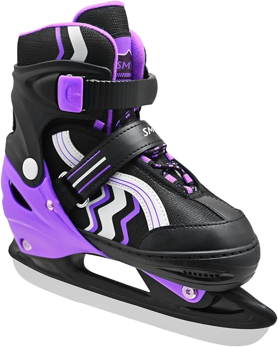 Adjustable Ice Skates for Kids Boys Girls, Smooth Blades Iceskates, Breathable Fabric and Comfortable Lining Ice Skates, Hockey Skates Shoes for Ages 3-12, Outdoor and Indoor Rink