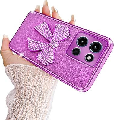 for Motorola Moto G Stylus 5G 2025 Case for Women Glitter Stylish Soft Clear TPU Luxury Cute 3D Bowknot Crystal Sparkly Shiny Protective Cover with Strap for G Stylus 5G 2025 Bowknot Purple