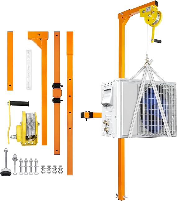 Air Conditioner Lifting Tool, 1200 LBS Load Capacity, 60 FT Lifting Height Air Conditioner Lifting Cranes, Crane Bracket for Installation of Outdoor Air Conditioner, Manual Winches, Orange