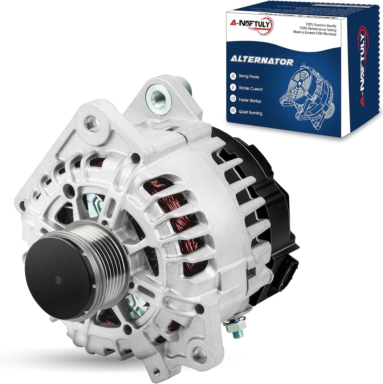 New Alternator Fits for 2007-2013 Nissan Altima L4 2.5L, 2007-2012 Sentra, 2011-2013 Rogue, 110A High Output Alternator Replace AVA0074, 11258N, 11258, 23100-JA02A, 23100-JA02B, 23100-JA02C