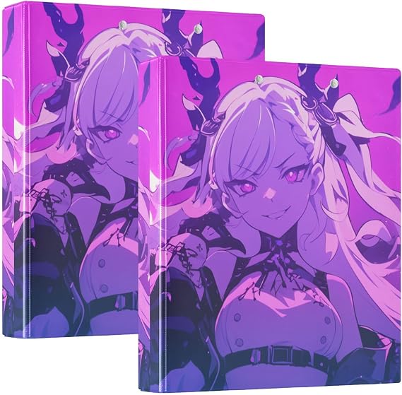 3 Ringing 2PCS Binders 1.5 Inch Binders with Pocket Cover 1/2 Pack of Binders School Binder 200 Sheets - Evil Purple Anime