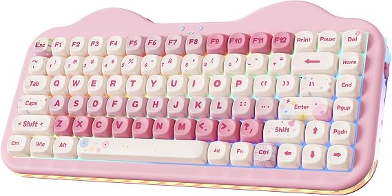 YUNZII C75 Wireless Mechanical Keyboard, 75% Layout Hot Swappable Creamy Keyboard NKRO, PBT MOA Keycaps RGB Backlit Gasket Mount, Cute Cake Design BT5.0/2.4G/USB-C (Pink, Milk V2 Linear Switch)