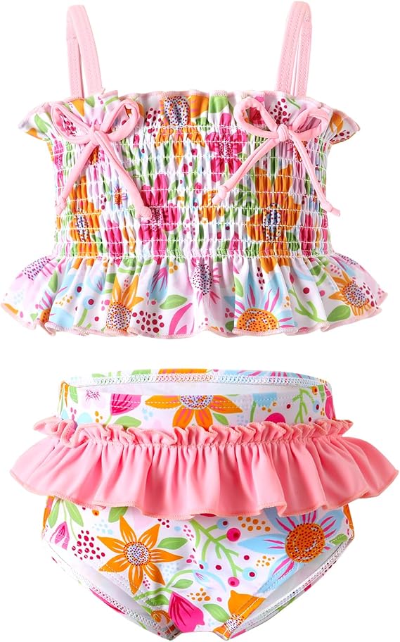 YOUNGER TREE Toddler Swimsuit Girl Two Piece Bikini Set with Lined Bottoms and Adjustable Straps for Baby Bathing Suit