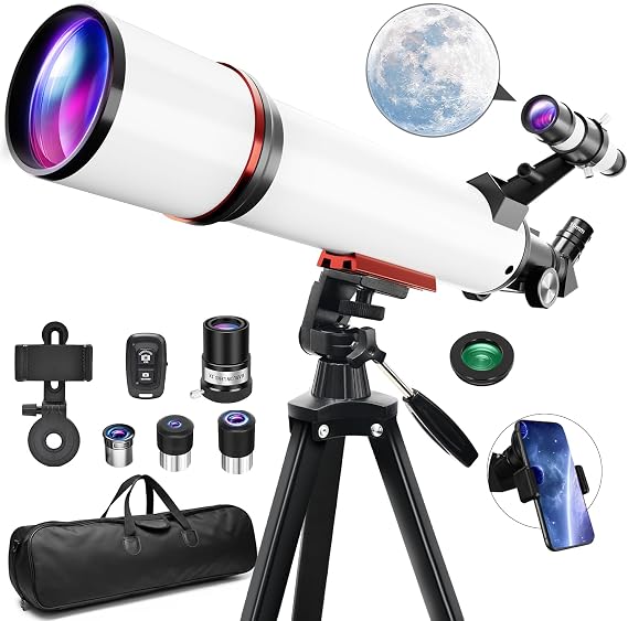 Telescope for Adults Astronomy,90mm Aperture 700mm Refractor Telescopes for Beginners,Fully Multi-Coated Optics with AZ Mount Tripod & Carry Bag,Wireless Remote,Phone Adapter, Ideal Gift for Men