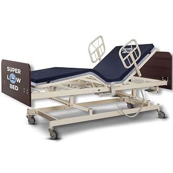 Super Low Adjustable Hospital Bed - 14" - 30" Height Range, 80" - 88" Length Range, 42" Width - Full Electric Medical Bed with 8 Function Hi/Lo Hand Pendant with Auto Contour -Home Care Use -Mahogany