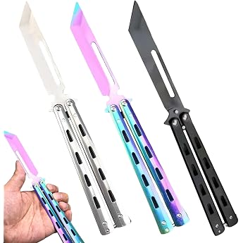 Sporgo Butterfly Knives: Butterfly Trainer Unsharpened Blade Practice Butterfly Comb Stainless Steel Butterfly Knife Trainer for Training Knives Beginners Practises Flipping Tricks (Black + White + Colour)