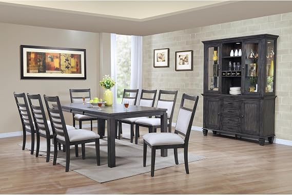HomeStock Extendable Dining Set Seats 8 - Rectangular Table, China Cabinet, Upholstered Chairs