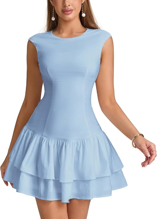 Parthea Women's Graduation Mini Dress Cap Sleeve Ruffle Hem Casual Flowy A Line Short Dress for Summer 2026