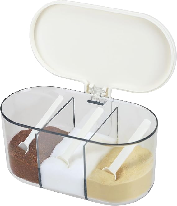 EIKS Seasoning Box Condiment Canisters with Lid & Spoons