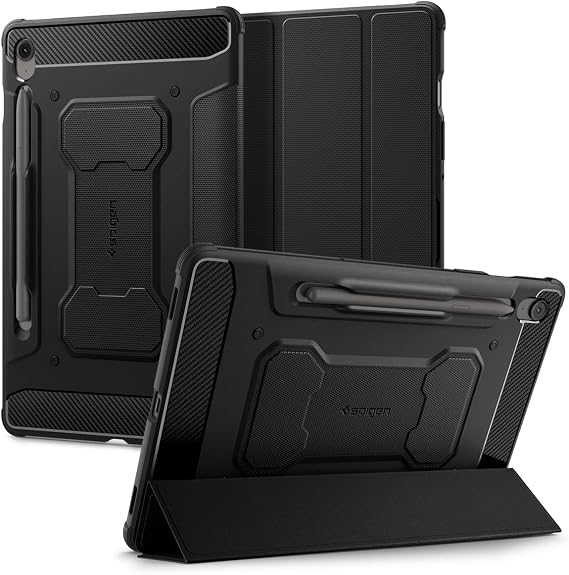 Spigen for Galaxy Tab S10 FE Case (2025), Galaxy Tab S9 Case (2023), Rugged Armor Pro Protective Tri-Fold Cover and S Pen Holder, 10.9 inch, Black