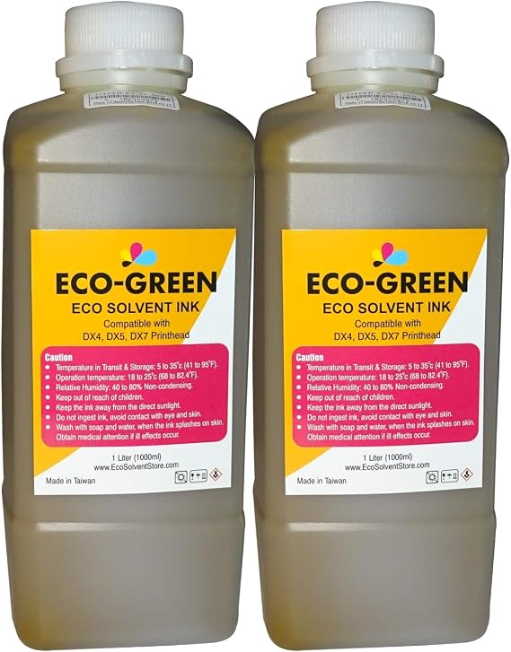Eco Solvent Ink for Wide Format Commercial Sign Printers Using DX4 DX5 DX7 DX9 DX10 DX 11 XP600 TX800 Printhead, Mimaki, Roland, Mutoh (2 Yellow), Will NOT Work with Desktop Printers.