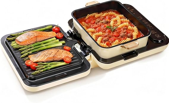 Joydeem Electric Grill with Hot Pot, Shabu Shabu Pot with Grill, Foldable & Detachable Design, 1800W, 4.75Qt Large Capacity, Ceramic Oil Non-Stick Coating, 8 Functions & DIY Mode, SKG-B430