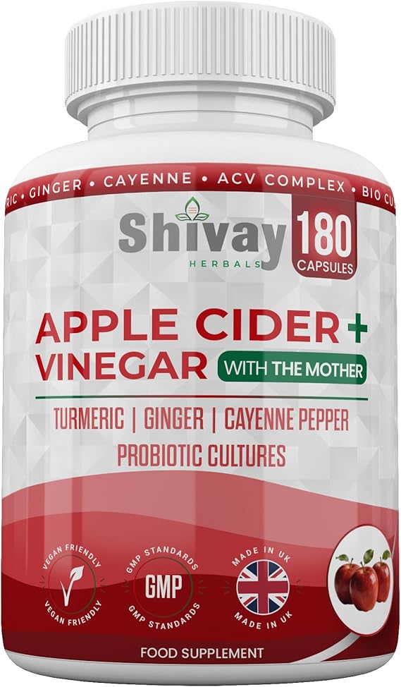 Apple Cider Vinegar Complex with The Mother 180 Capsules | 1500mg ACV per Serving | with Turmeric, Ginger, Cayenne & Bio Cultures | Vegan | Shivay Herbals UK