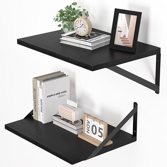 Heimlove 16W x 12D Deep Floating Shelves Set of 2 Black