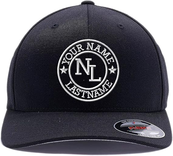Custom Embroidered Hat. Create Your Logo with Your Name and Initials. Flex Fitted baseaball Cap.