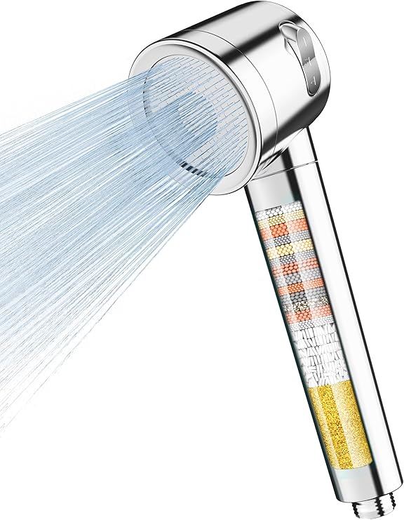 PWERAN High Pressure Shower Head with 18-Stage Filtration, 3 Spray Modes | Hard Water Filter, For UK Low Pressure, Water Saving Handheld Massage, Removes 99% Residual Chlorine, Softens Skin, Silver