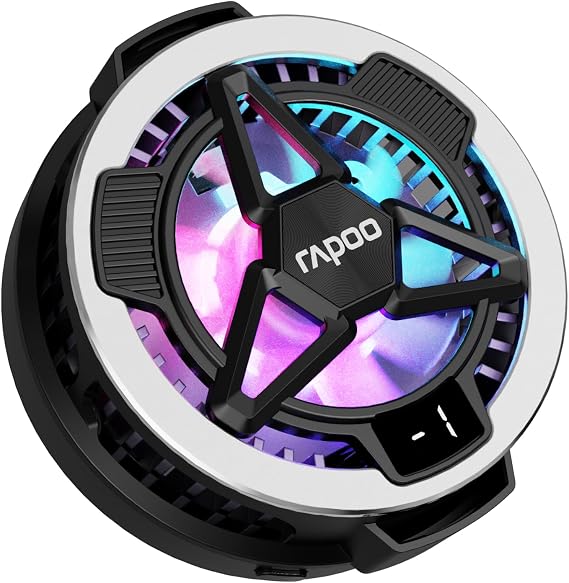 Rapoo MC05 Phone Cooler for Gaming and Streaming, Semiconductor Cooling Technology, Low-Noise, 15W Magsafe Wireless Charger, RGB Cooling Fan with Removable Grip, Compatible with iPhone Magsafe Series