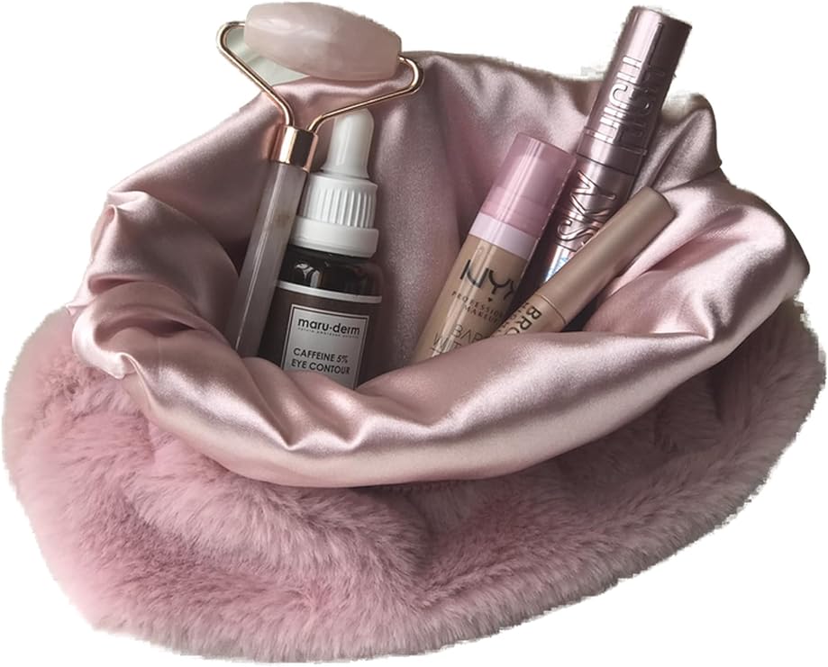 MELSEA Peluş Makyaj Çantası Pudra Pembe Organizer Seyahat Çantası