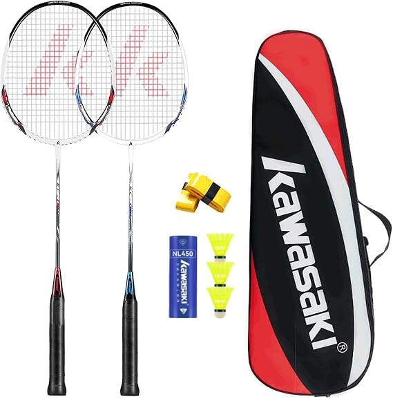 Badminton Racket Professional Graphite Shaft Badminton Set 2 Lightweight Shuttlecock Racquet for Training, Sports and Entertainment with 3 Shuttlecocks & 2 Overgrips & Carrying Bag