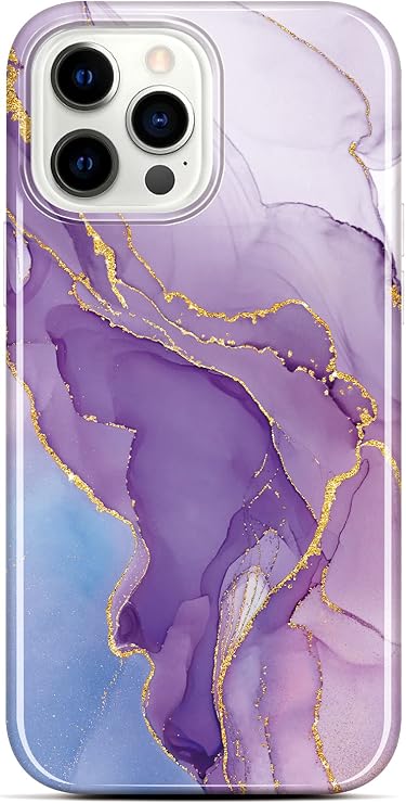 BAISRKE Compatible with iPhone 13 Pro Case, Gold Sparkle Glitter Marble for Girly Women,Shockproof Flexible Bumper Soft TPU Cover for iPhone 13 Pro Case 6.1 inch 2021 - Purple