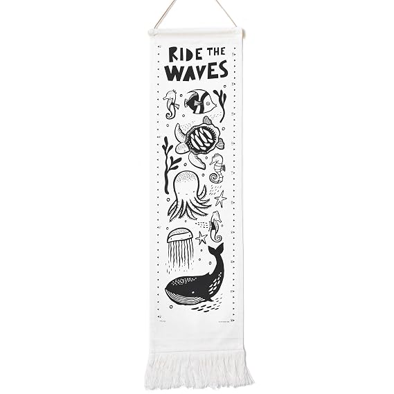 Wee Gallery Canvas Growth Chart for Kids, Toddler Height Tracker Ruler, 44x13 Inches Nursery Wall Hanging Decor, Organic Cotton Growth Chart, Modern Keepsake for Home or Playroom, Ocean