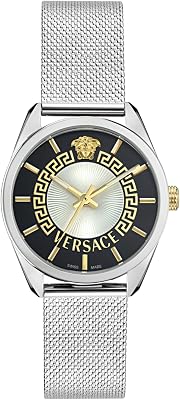 Versace New V-Circle Collection Luxury Womens Watch Timepieces with a Silver Bracelet and Dial Featuring a Stainless Steel Case