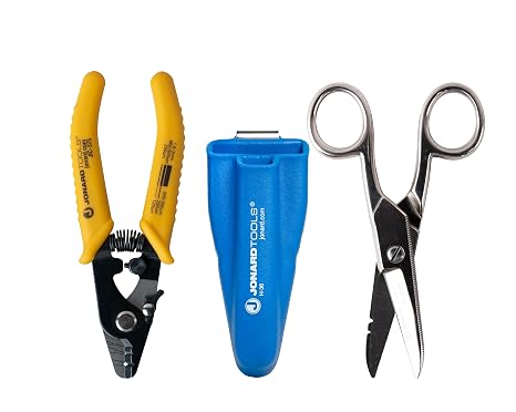 Jonard Tools TK-375 3 Piece Fiber Optic Kit with Three Hole Fiber Optic Stripper, Electrician's Scissors, and Molded Tool Pouch