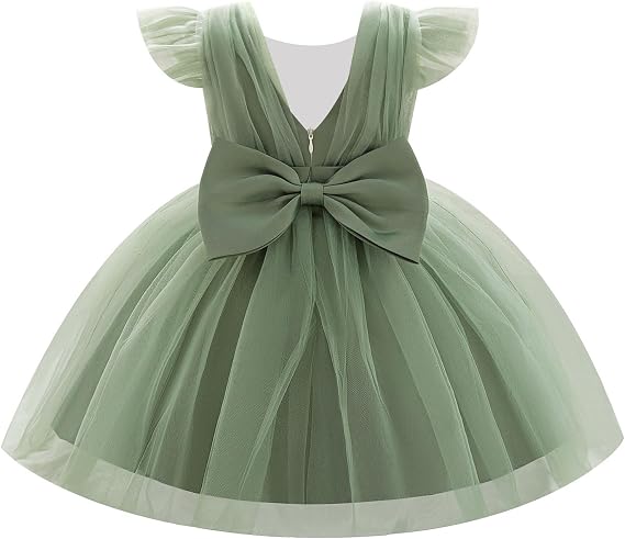 IBAKOM Baby Flutter Sleeve Birthday Outfits Toddler Girl Formal Dress | Kids Cake Smash Outfit Little Princess Fancy Tea Party Pageant Prom Flower Girl Wedding Dress Infant Christmas Easter Clothes