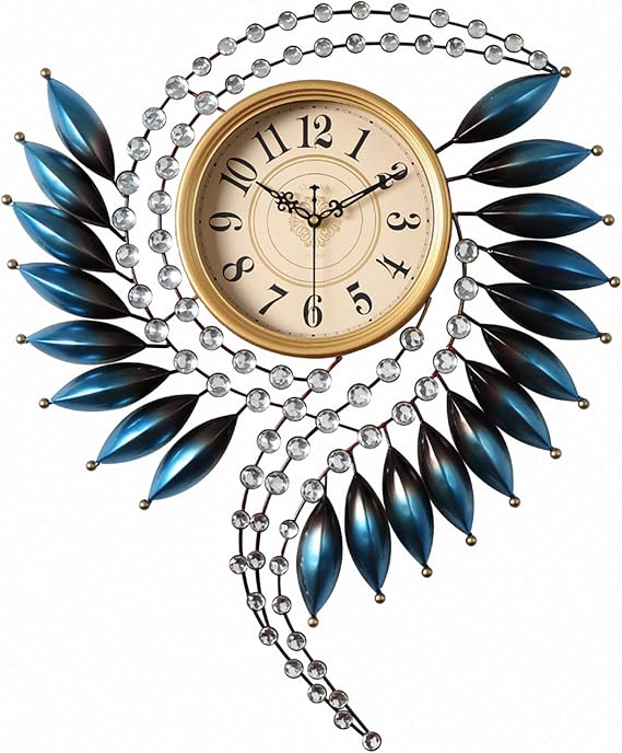Crystal Metal Wall Clock Silent Non Ticking - 26"21" Quality Quartz Battery Operated, Decorative for Kitchen, Living Room, Bedroom, Bathroom, Bedroom, Office