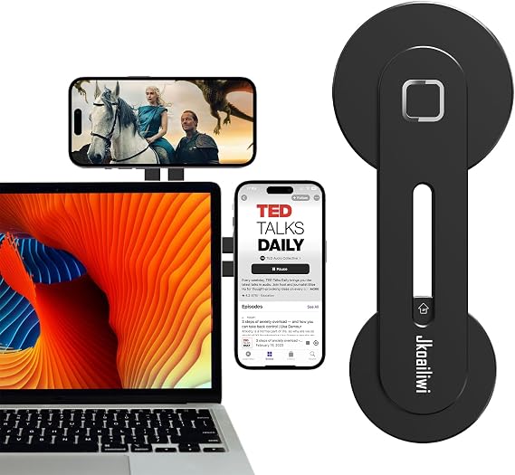 Magnetic Laptop Phone Holder Mount for Dual Screen, 180 Adjustable Edge Computer Phone Holder for Monitor's Top and Side, Extended Laptop Stand Accessories for iPhone 12-17 All Phones