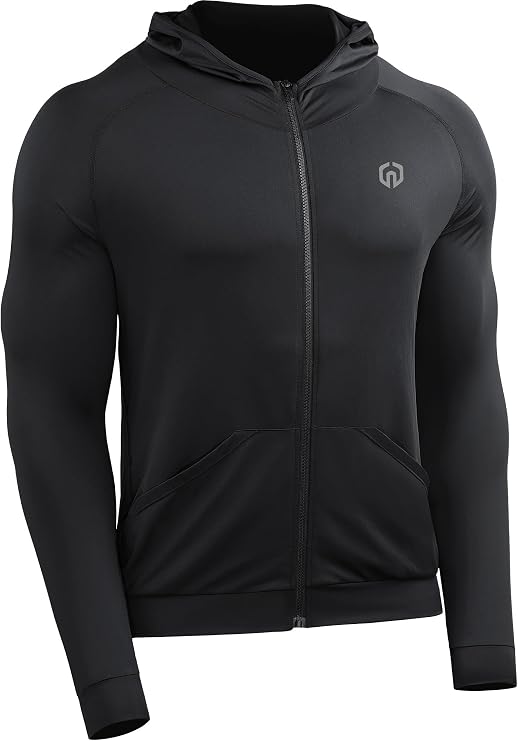 NELEUS Men's Full-Zip Athletic Jacket with Hoodies Workout Long Sleeve Fishing Hiking Performance Shirt
