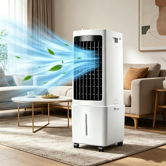 12L Portable Air Conditioner, Air Cooler Fan with 3 Speeds, 35dB Quiet Cooling Fan with Wheel, Energy-Saving Evaporative Air Cooler for Bedroom & Home Office, Kids & Pet Friendly