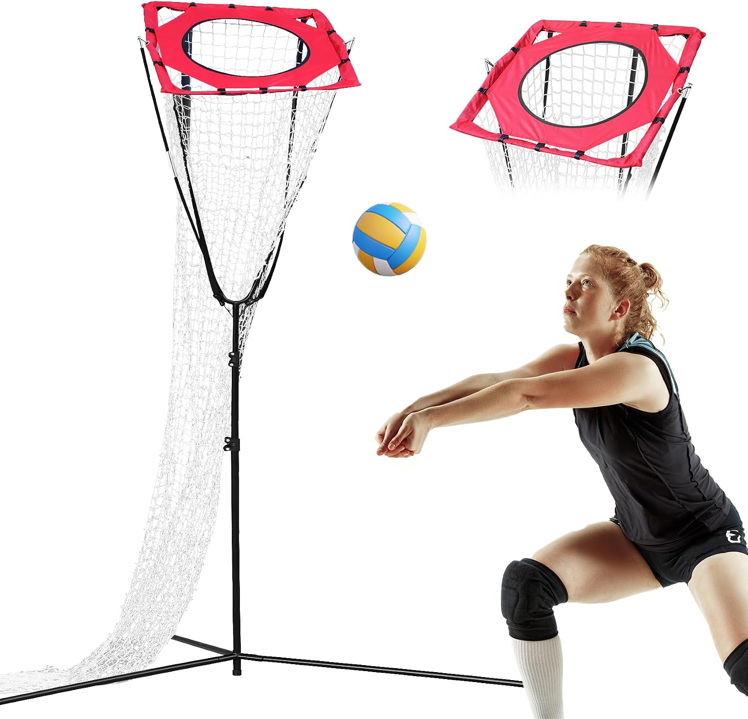 Volleyball Setter Training Equipment, Adjustable Height and Angle Volleyball Setter Trainer Net for Indoor and Outdoor, Sturdy Footed Base, Perfect for Serving, Passing, Spiking Trainer