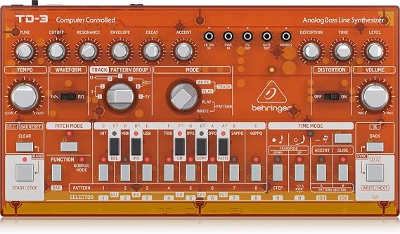 Behringer TD-3-TG Analog Bass Line Synthesizer with VCO, VCF, 16-Step Sequencer, Distortion Effects and 16-Voice Poly Chain
