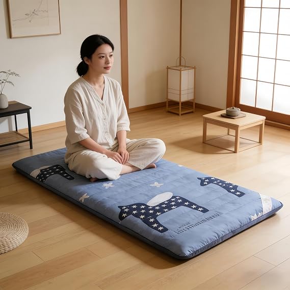 Japanese Sleeping Pad Foldable Bed Roll Up Camping Cushion Floor, for Floor, Guest Room, Dormitory, Lounge, Camping, Super Soft and Portable
