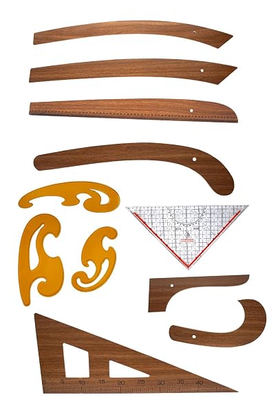 11 Piece Tailor Modelist Textile Stylist MDF-Plastic Ruler Riga Miter Kurve Geoderek Triangle Set