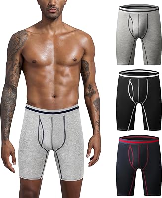 Mens Boxer Briefs, Soft and Breathable Cotton Underwear, 9 Inch Long Leg Boxer Briefs for Men with Open Fly
