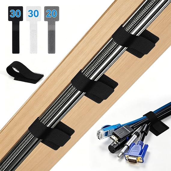 80PCS Hook and Loop Cable Straps, Cable Management Under Desk, Adhesive Cable Ties