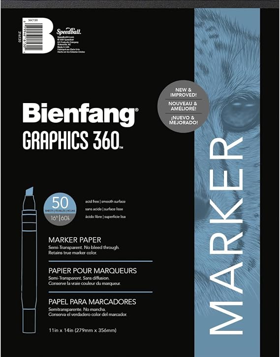 Bienfang Graphics 360 Marker Paper Pad, Non-Bleeding, Semi-Transparent, Artist Drawing Sketchbook, for Layouts 11x14 Inch, 50 Sheets