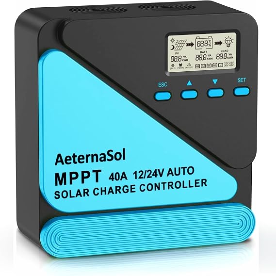 40A Solar Charge Controller, 12V/24V MPPT Controller for RV, Boat, Cabin | Efficient MPPT Controller | 12V/24V Auto-Detection | Adjustable LCD with Timer | Dual USB Ports | Multiple Battery Types